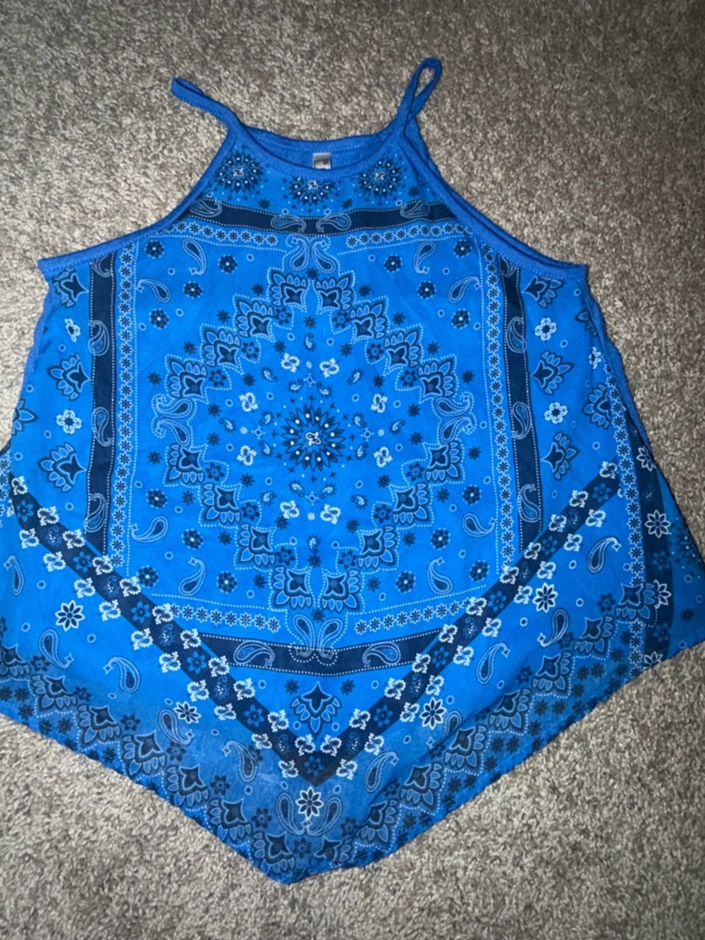 Beautees Blue Bandana-Print Handkerchief Hem Cami